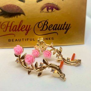 JHaley Beauty LLC Pink Rose Stud Cuff Earring